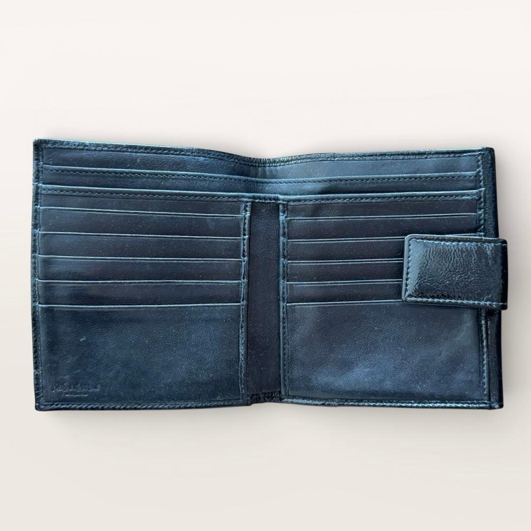 Yves Saint Laurent 二つ折り財布 Yメール パテント黒 封筒