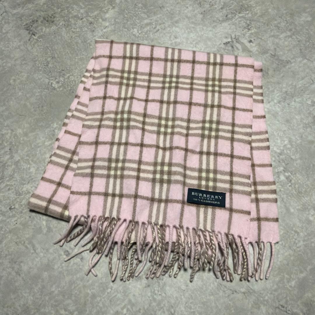 バーバリー　BURBERRY ロンドン カシミヤマフラ　ピンク　ノバチェック柄