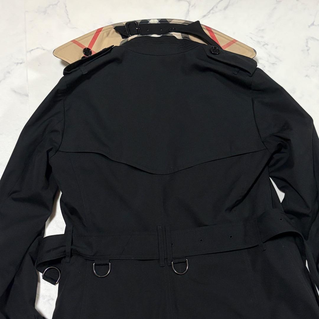 美品 英国製 Burberry トレンチコート ブラック ノバチェック UK2