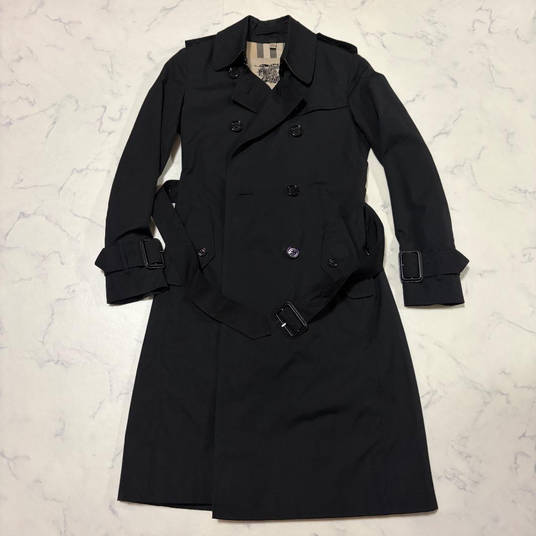 美品 英国製 Burberry トレンチコート ブラック ノバチェック UK2