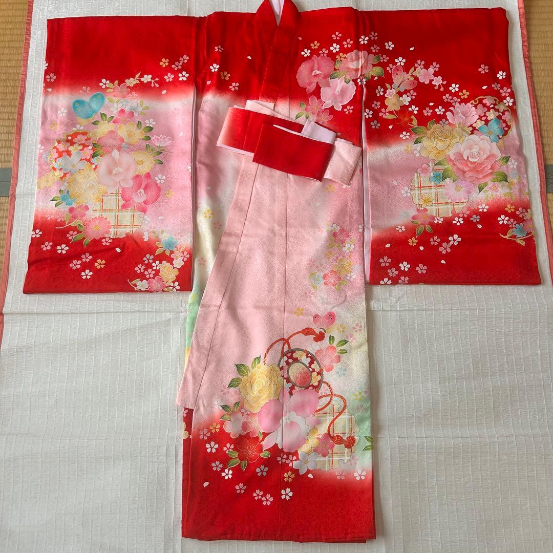 お宮参り お掛け着 産着 絹 赤 子供着物 花 女の子 祝い着 赤ちゃん 刺繍