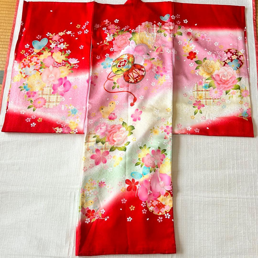 お宮参り お掛け着 産着 絹 赤 子供着物 花 女の子 祝い着 赤ちゃん 刺繍