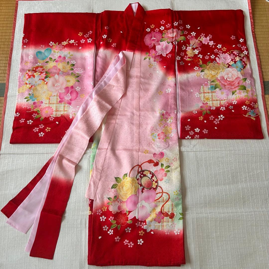 お宮参り お掛け着 産着 絹 赤 子供着物 花 女の子 祝い着 赤ちゃん 刺繍