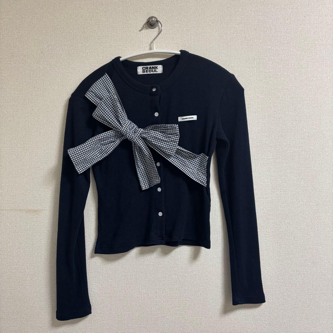 トップス CRANK Ribbon Tie Knit Cardigan Navy