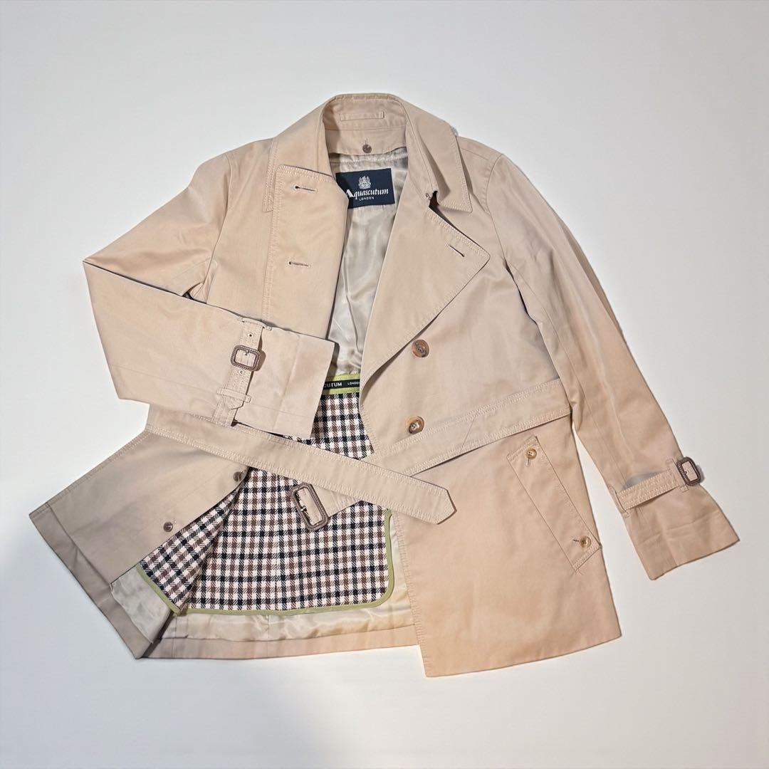 【美品】Aquascutum ライナー ベルト付き ショート トレンチコート M