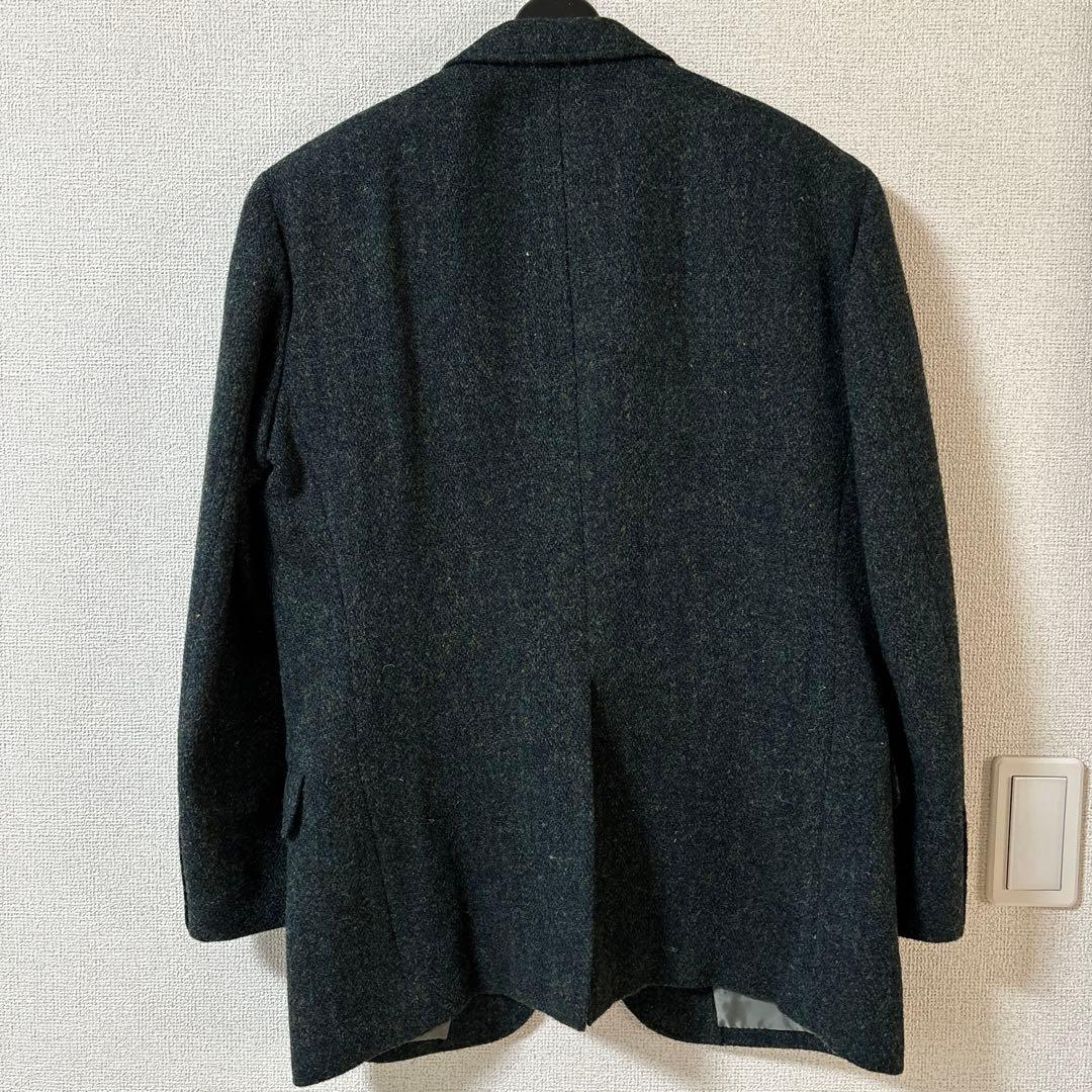 【好配色】ハリスツイード　テーラードジャケット　ウール　グリーン　美品