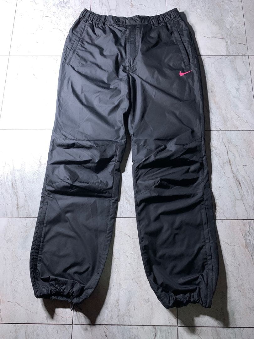 00s〜 NIKE 立体裁断 ワイド ナイロンパンツ ドローコード 黒 Y2K