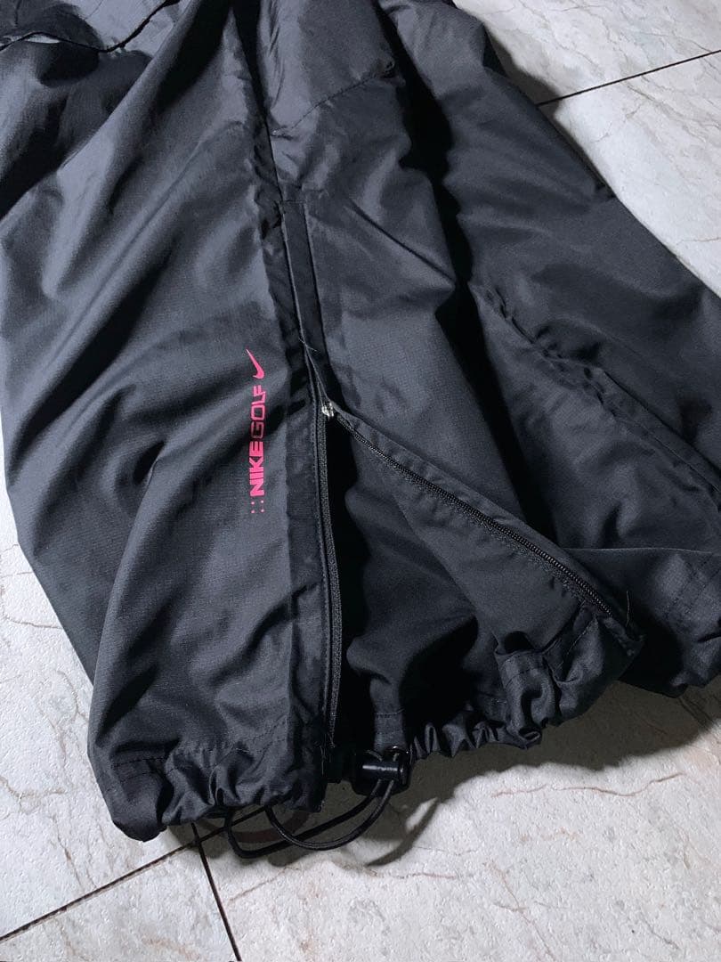 00s〜 NIKE 立体裁断 ワイド ナイロンパンツ ドローコード 黒 Y2K