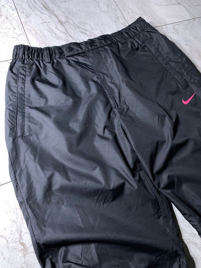 00s〜 NIKE 立体裁断 ワイド ナイロンパンツ ドローコード 黒 Y2K