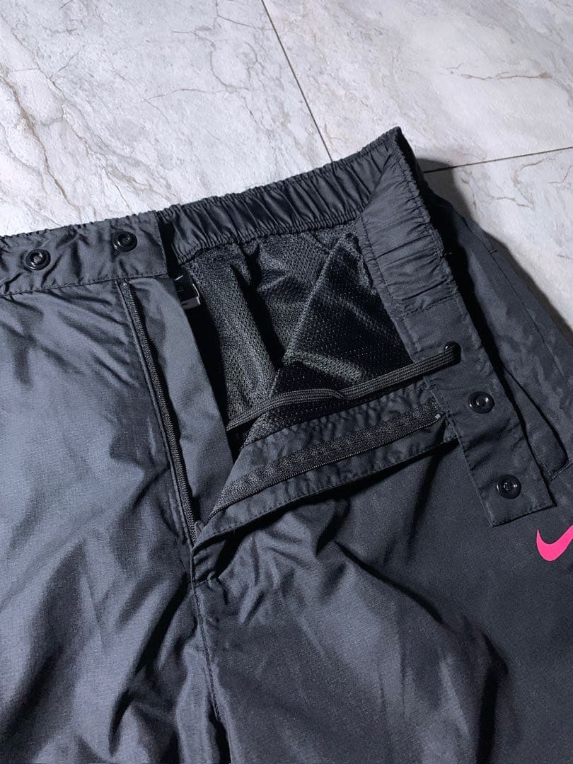 00s〜 NIKE 立体裁断 ワイド ナイロンパンツ ドローコード 黒 Y2K