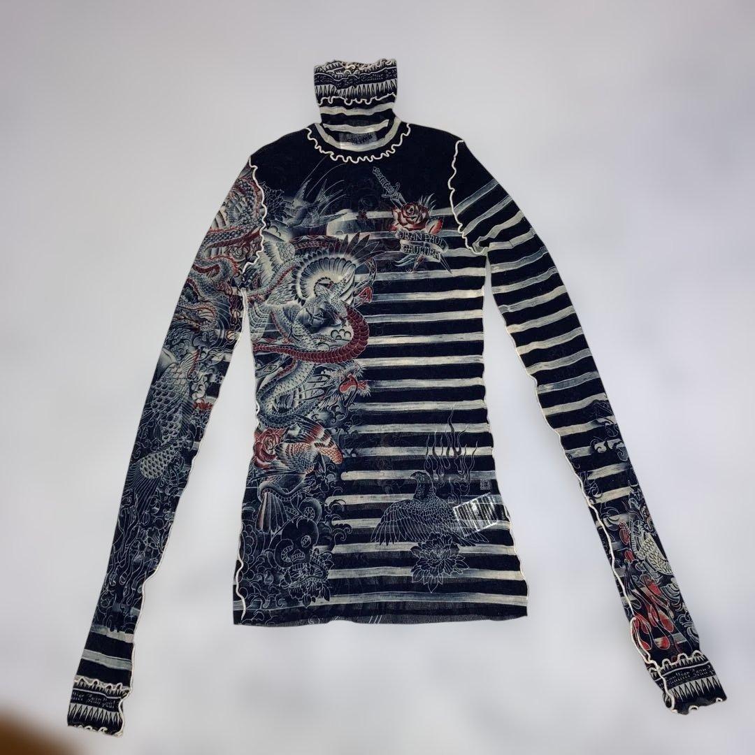 美品　Jean Paul Gaultier ネイビー プリント タートルネック