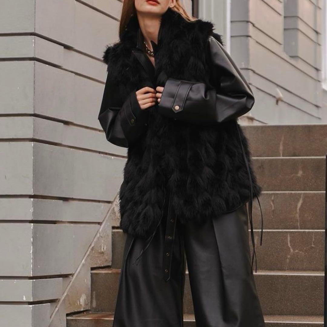 Jacquard cut fake fur vest seyto ファーベスト