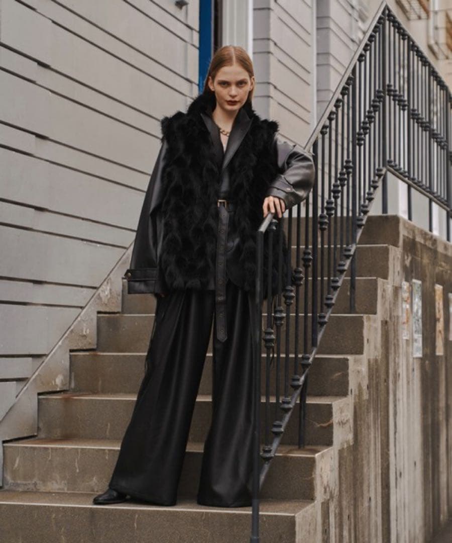 Jacquard cut fake fur vest seyto ファーベスト