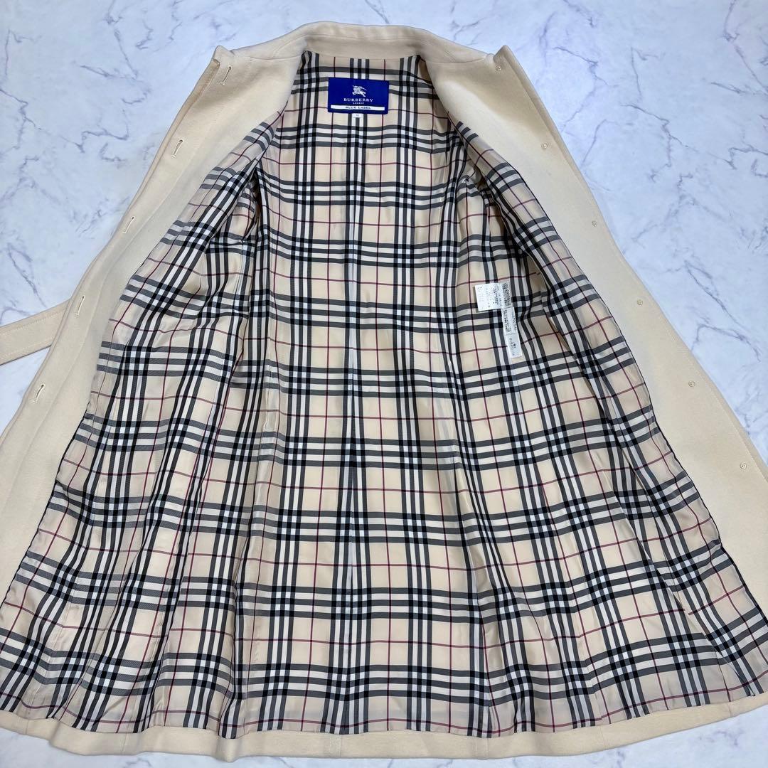 美品 バーバリー ブルーレーベル ロングコート アンゴラ ノバチェック 白 M
