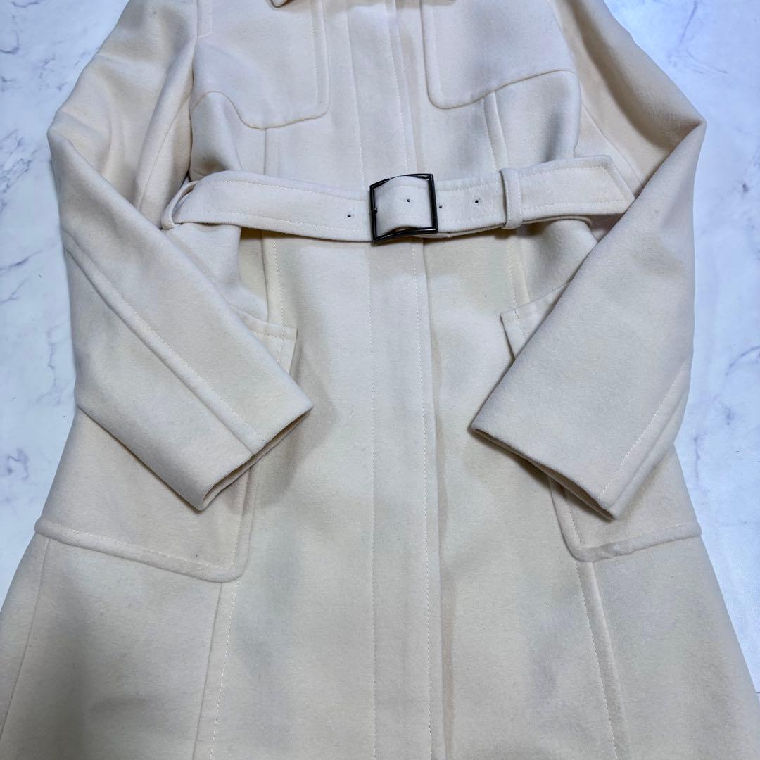美品 バーバリー ブルーレーベル ロングコート アンゴラ ノバチェック 白 M