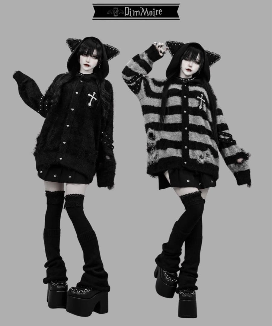 Evil Catカーディガン　灰ストライプ　DimMoire2025ハロウィン
