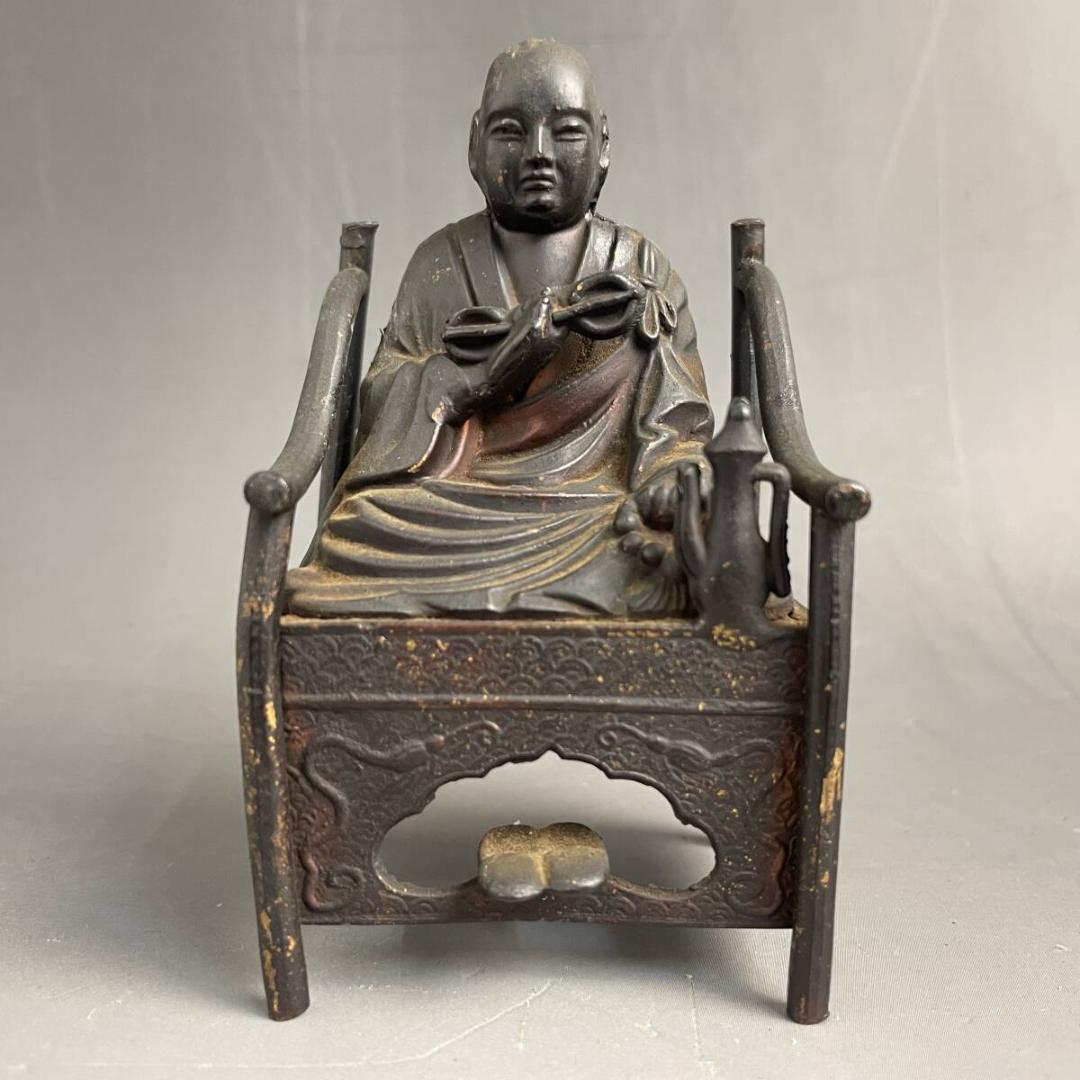 【仏教美術】時代物 弘法大師像 高さ約10cm 空海 古銅 真鍮 仏像