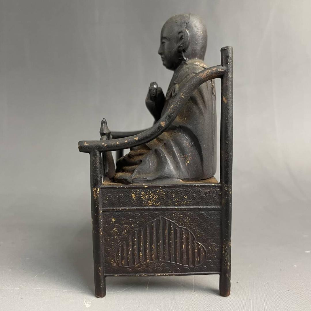【仏教美術】時代物 弘法大師像 高さ約10cm 空海 古銅 真鍮 仏像