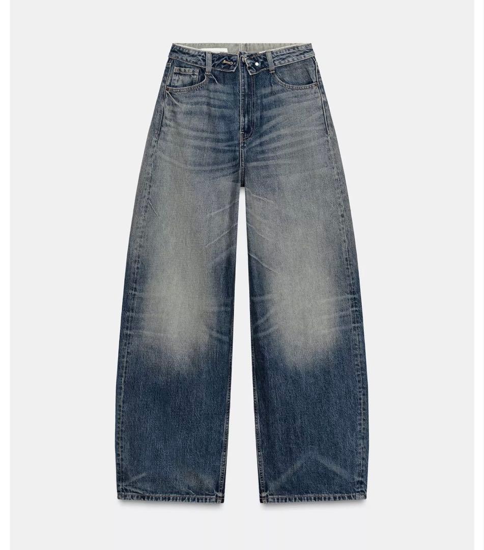 ZARA ザラ　TRF ミッドライズ折り返しウエストデニムパンツ　32(xs)