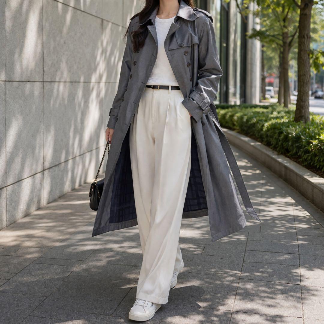 美品BURBERRY LONDONダブル トレンチコート ベルト グレー M相当
