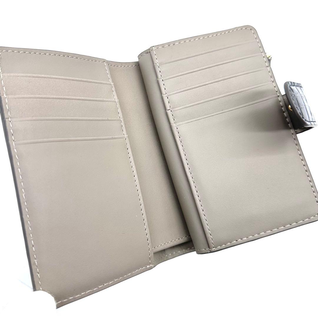 未使用✨RODANIA ロダニア 二つ折り財布 クロコ型押し 牛革 グレージュ