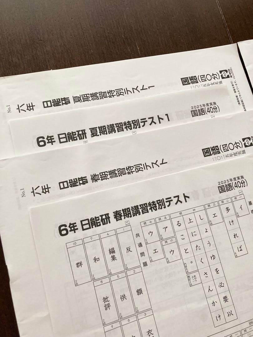 日能研　2025年　6年　春季講習特別テスト　夏期講習特別テスト