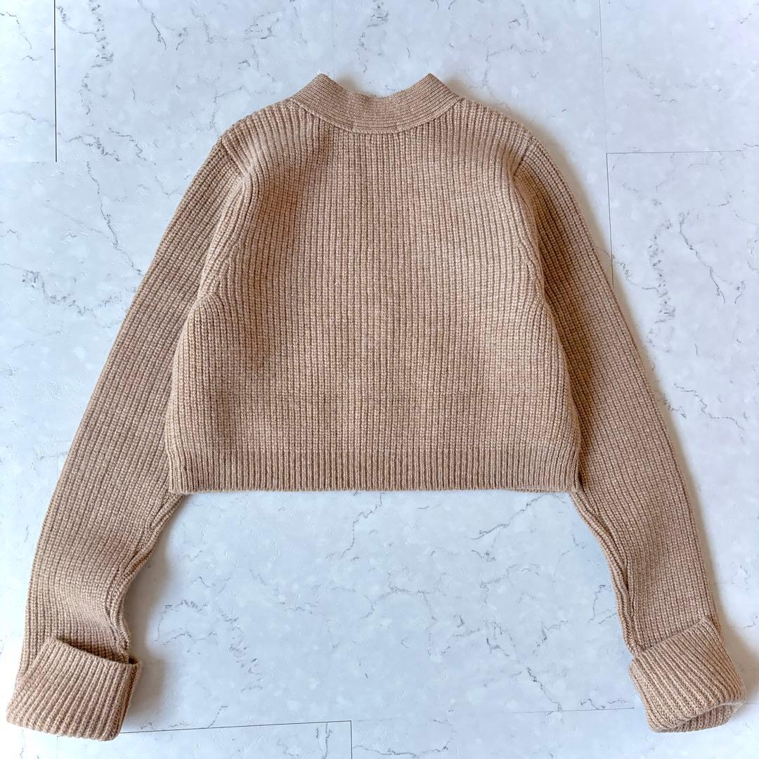 未使用品 TAN タン 日本製 ラムウール クロップド丈 ニット カーディガン