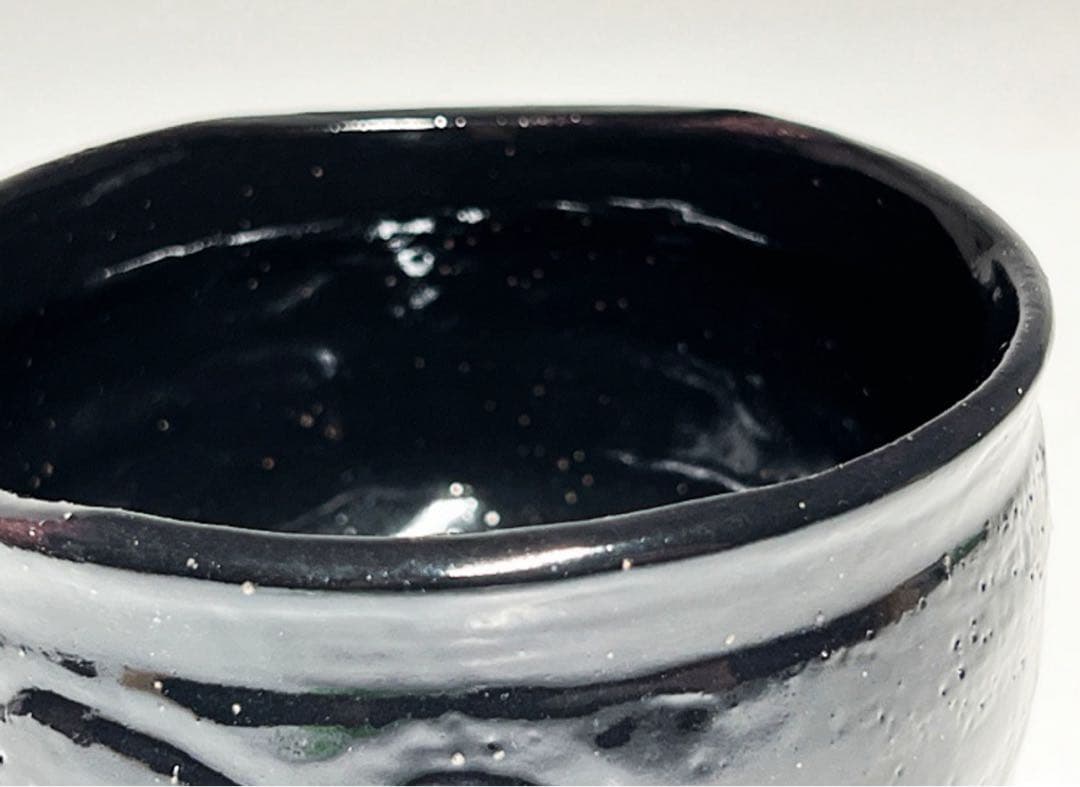 加藤実作　作家物　陶磁器　茶道具　漆黒　陶器の抹茶碗 木箱付属