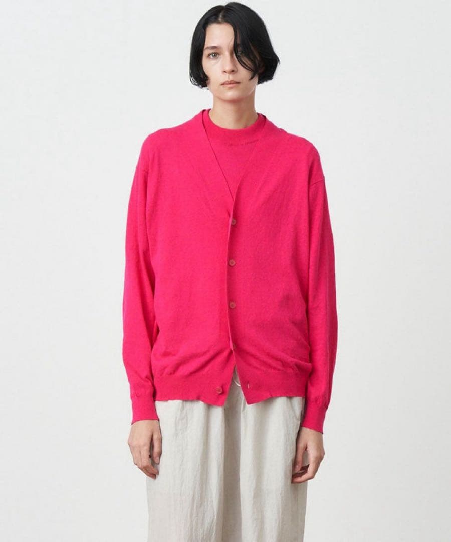 23SS 短丈 ATON コットン カーディガン cardigan ネイビー