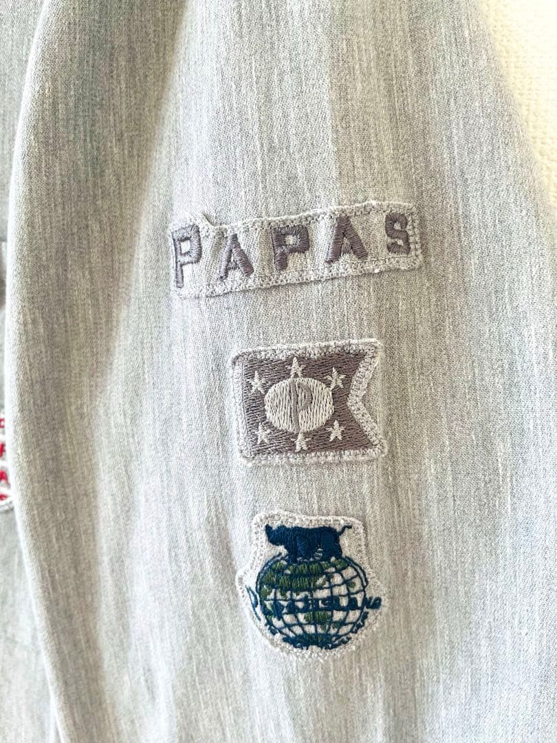 PAPAS 綿麻ストレッチデニム　シャツ型ブルゾン　ライトグレー　Sサイズ