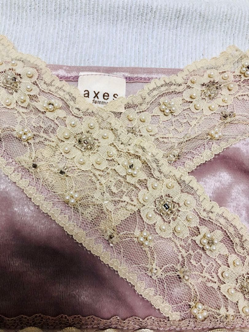 axes femme レースキャミソール リボン　ピンク　ベロア　リズリサ姫系