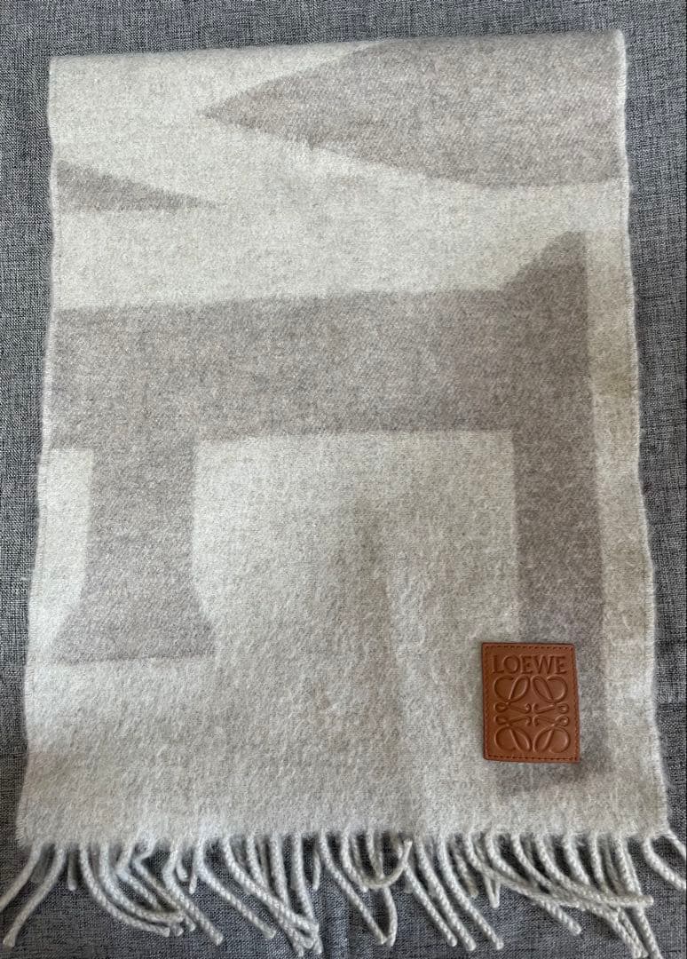 LOEWE ロエベ カシミヤ マフラー アナグラム レザーパッチ グレー