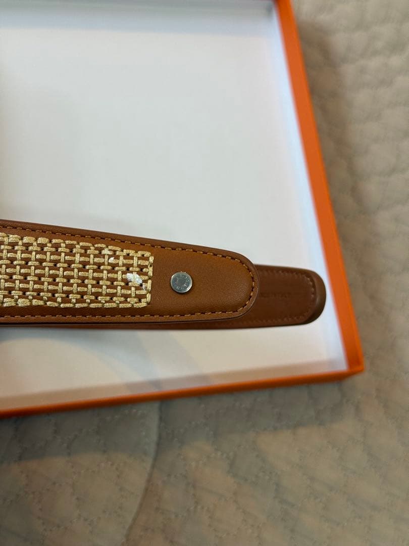 HERMES ベージュレザー エリザベスヘアバンド　カチューシャ