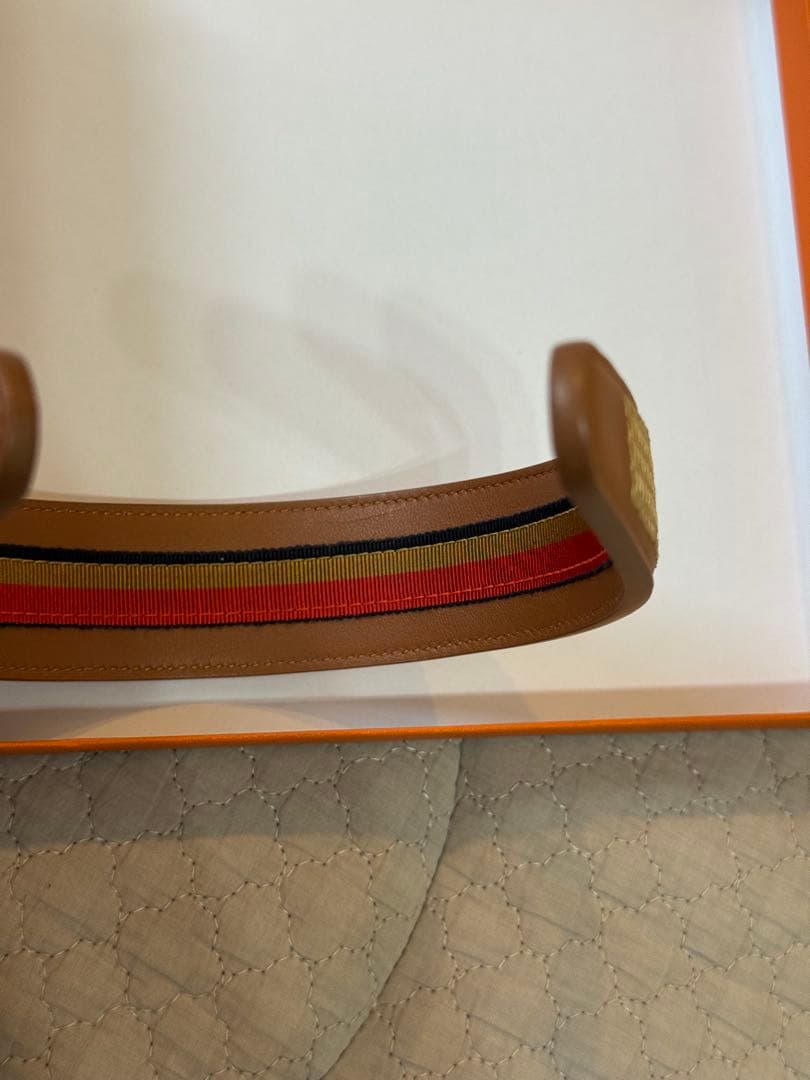 HERMES ベージュレザー エリザベスヘアバンド　カチューシャ