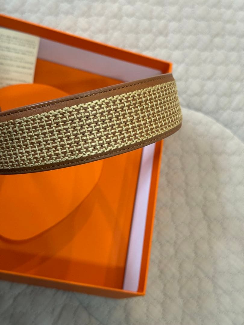 HERMES ベージュレザー エリザベスヘアバンド　カチューシャ