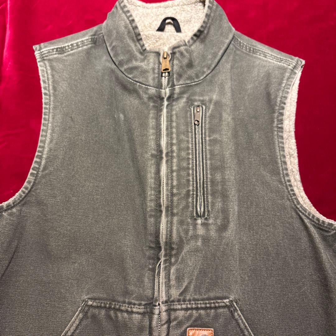 希少サイズ Carhartt ベスト フェード モスグリーン 裏地ボア