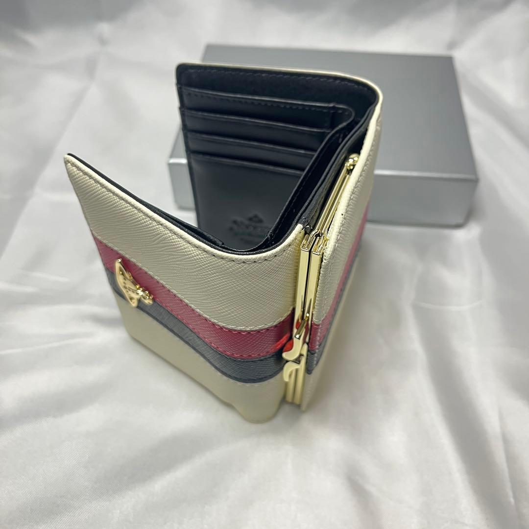 新品 Vivienne Westwood ホワイト赤黒ライン 三つ折り財布