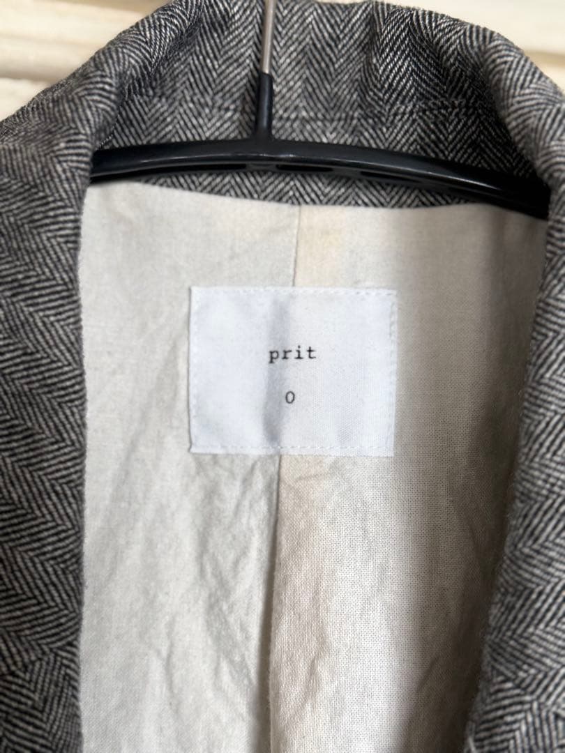 美品　prit ヘリンボーン リネンウールジャケット