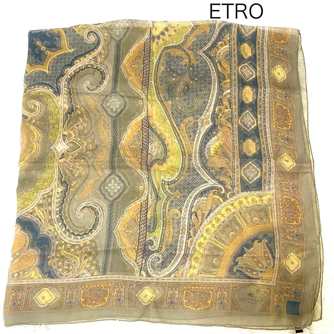 エトロ大判シルクスカーフ　130cm正方形　ペイズリー　美品