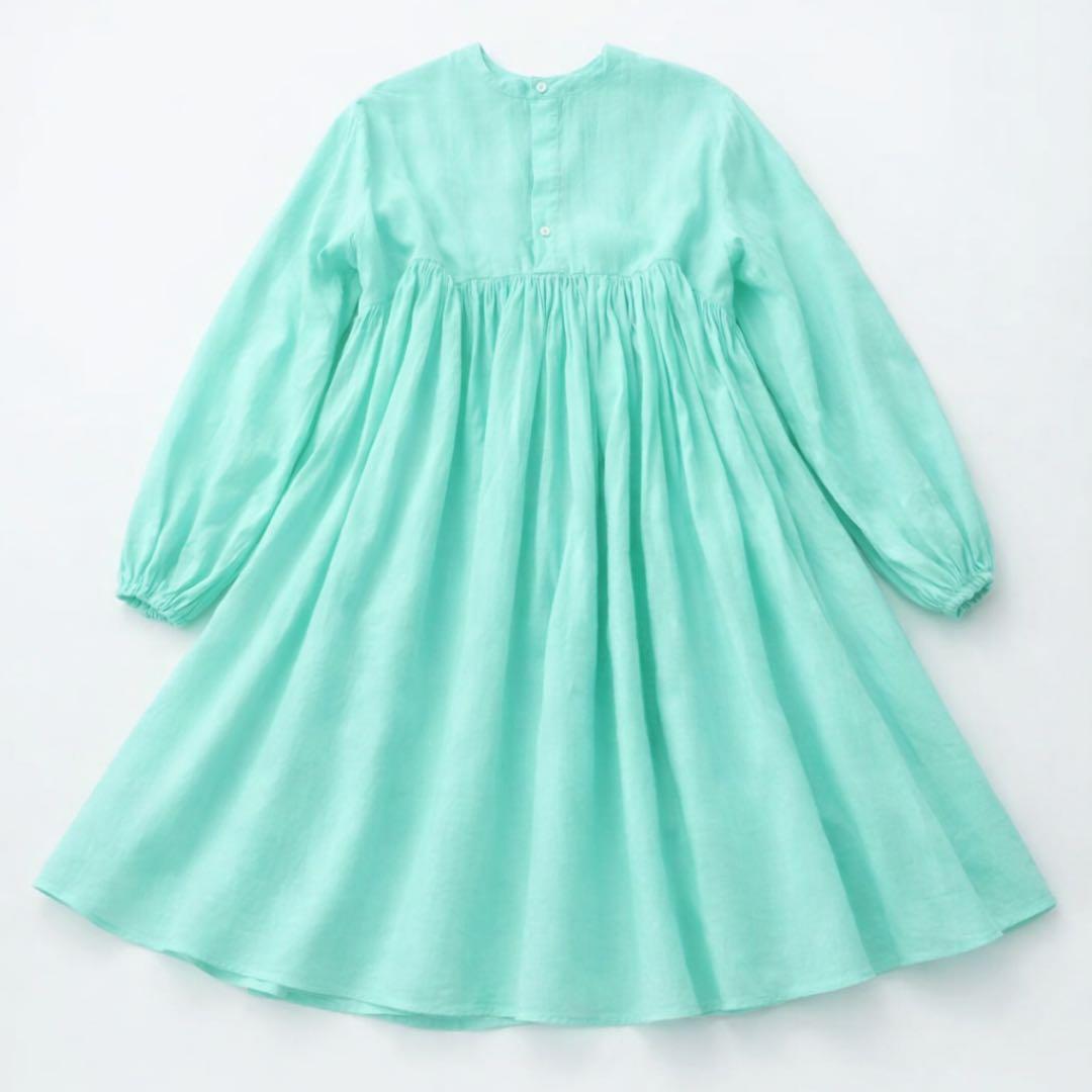 【極美品】BEARDSLEY 麻100%リネンギャザーワンピース ターコイズ