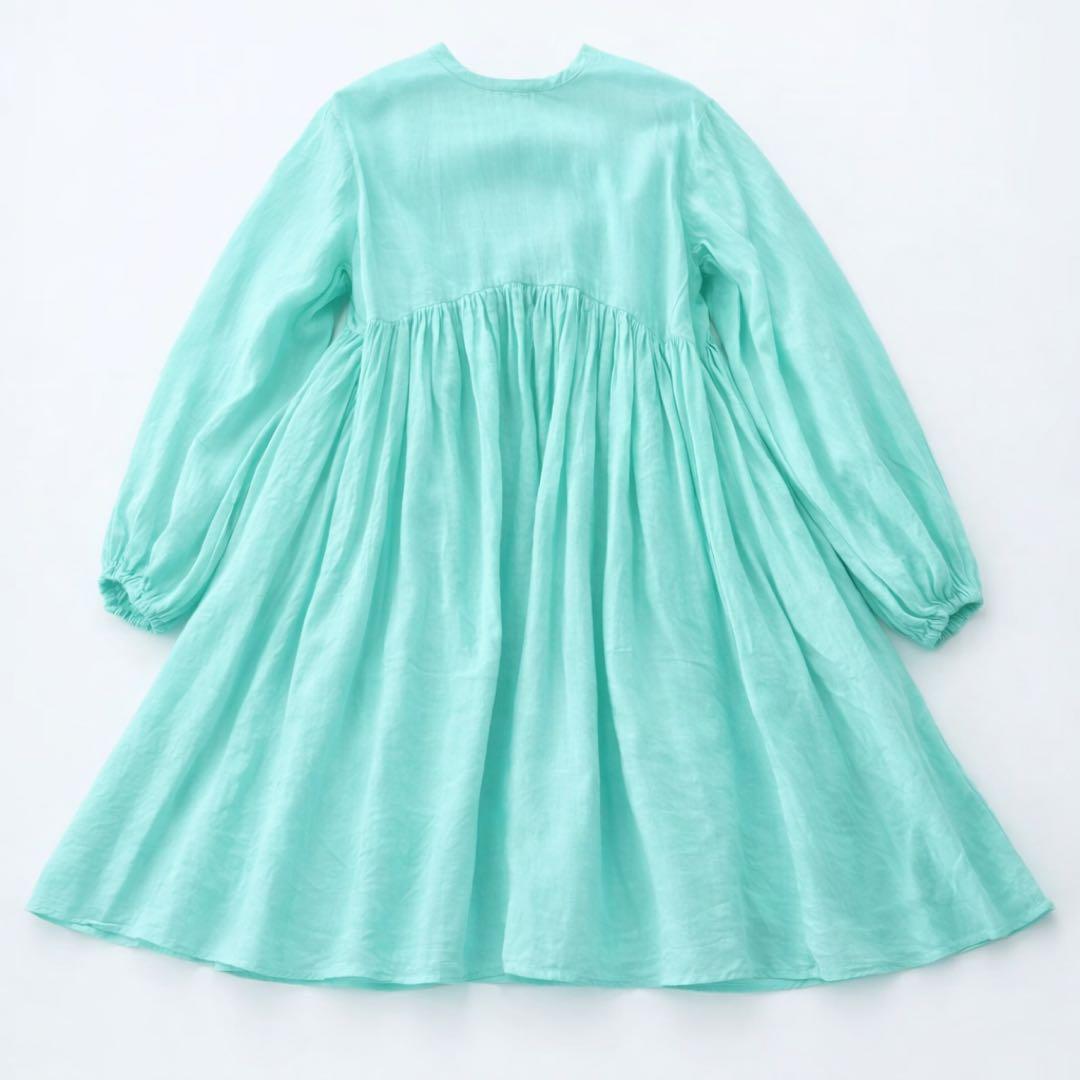 【極美品】BEARDSLEY 麻100%リネンギャザーワンピース ターコイズ
