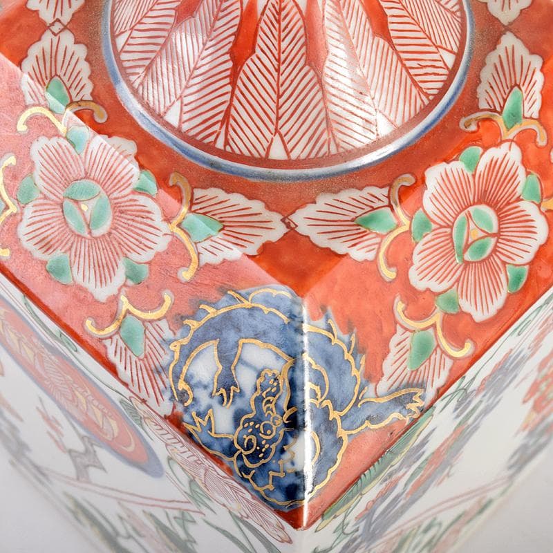 九谷焼　古九谷　色絵金彩　人物花文　四方瓶　C　R5048
