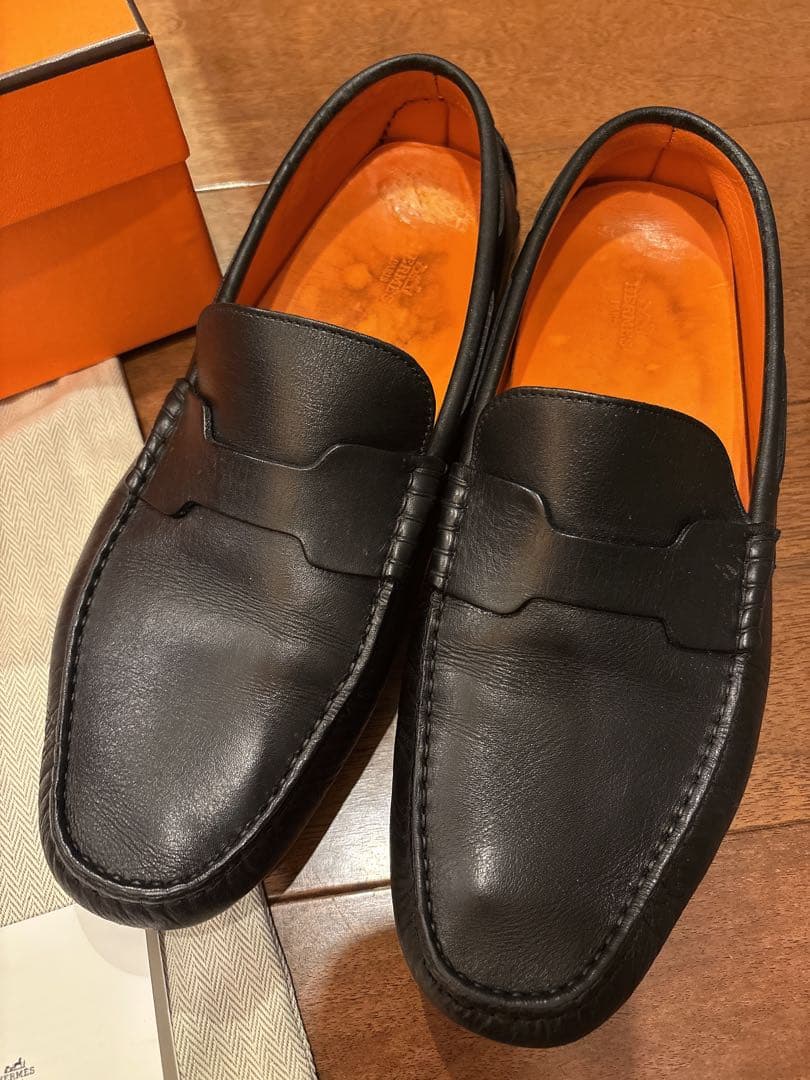 HERMES エルメス　モカシン　黒　43 1/2 27.5センチ程