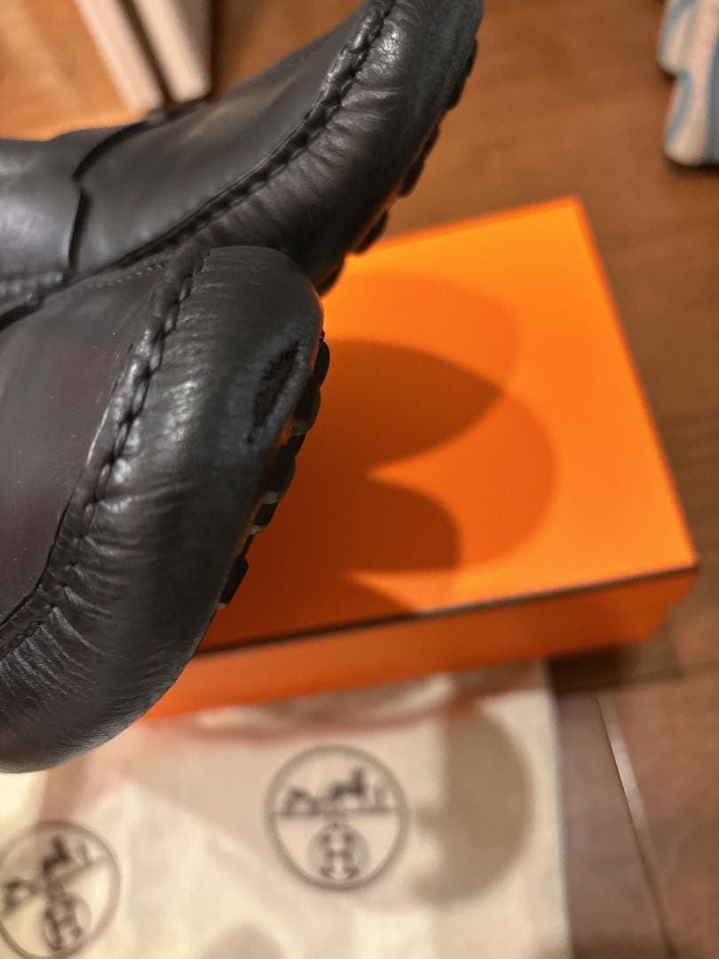 HERMES エルメス　モカシン　黒　43 1/2 27.5センチ程