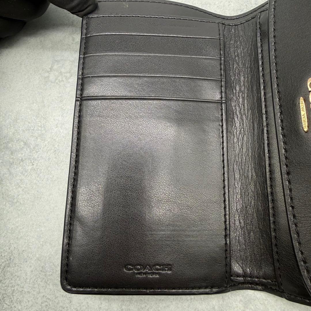 COACH コーチ 折り財布 PVC レザー シグネチャー ブラック ブラウン
