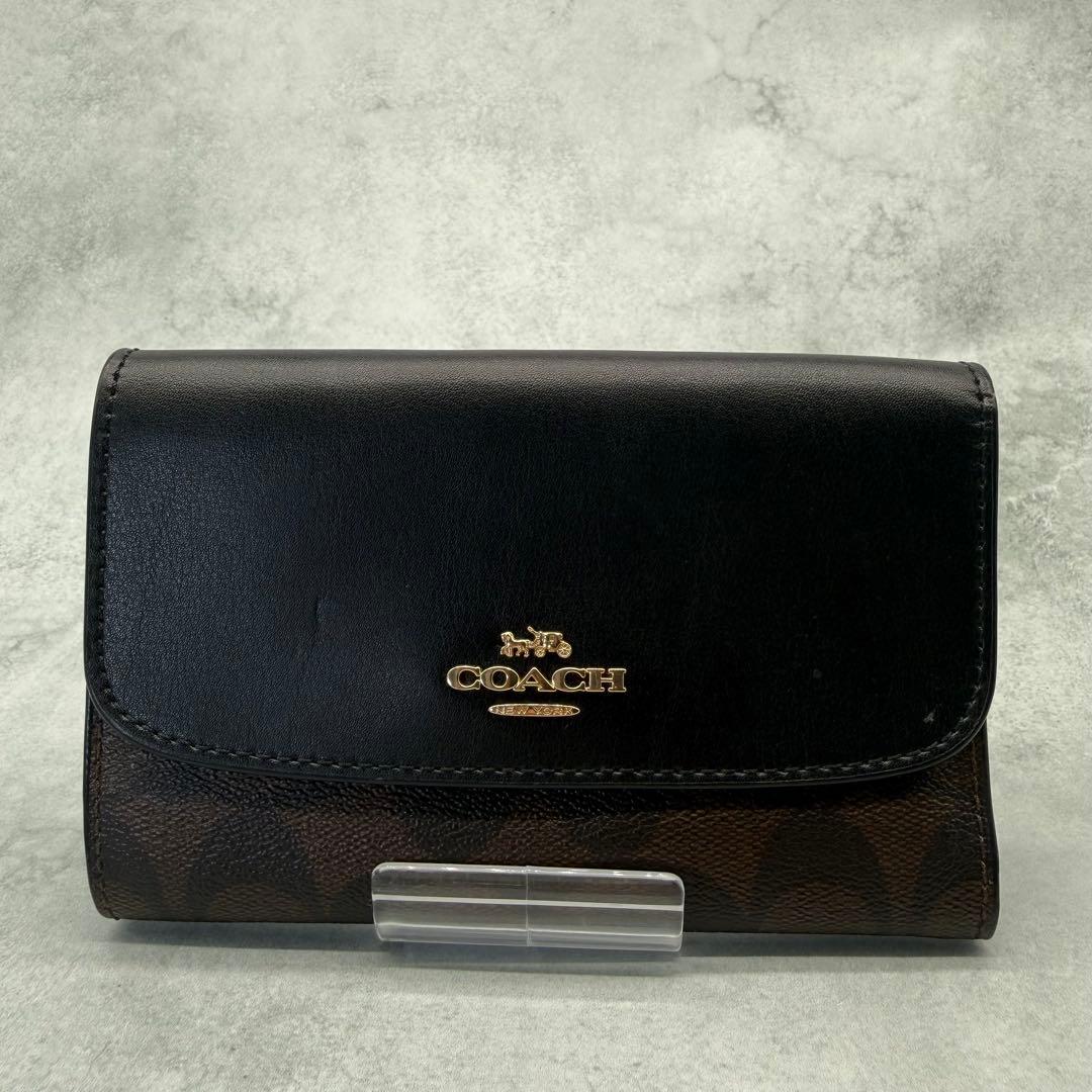 COACH コーチ 折り財布 PVC レザー シグネチャー ブラック ブラウン