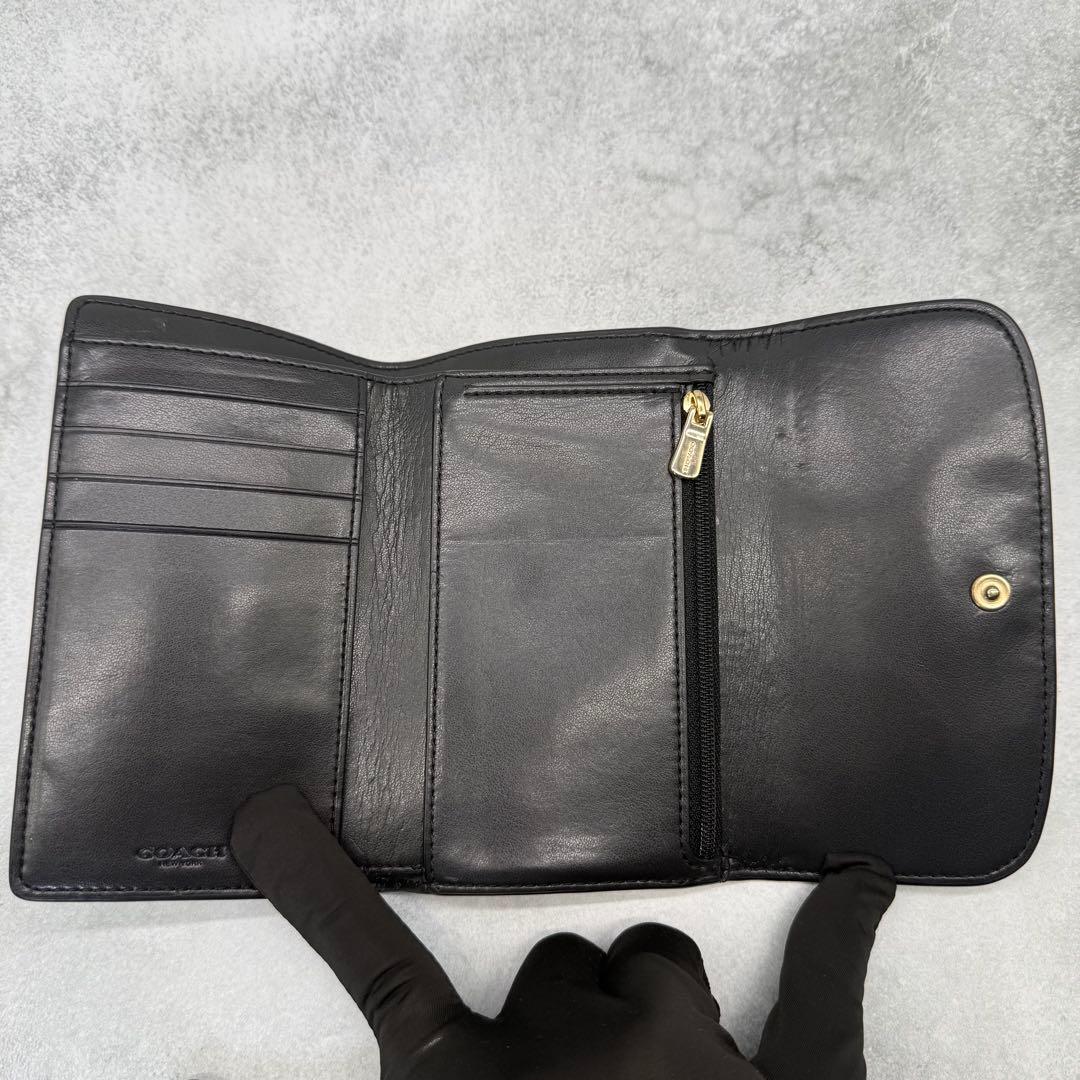 COACH コーチ 折り財布 PVC レザー シグネチャー ブラック ブラウン