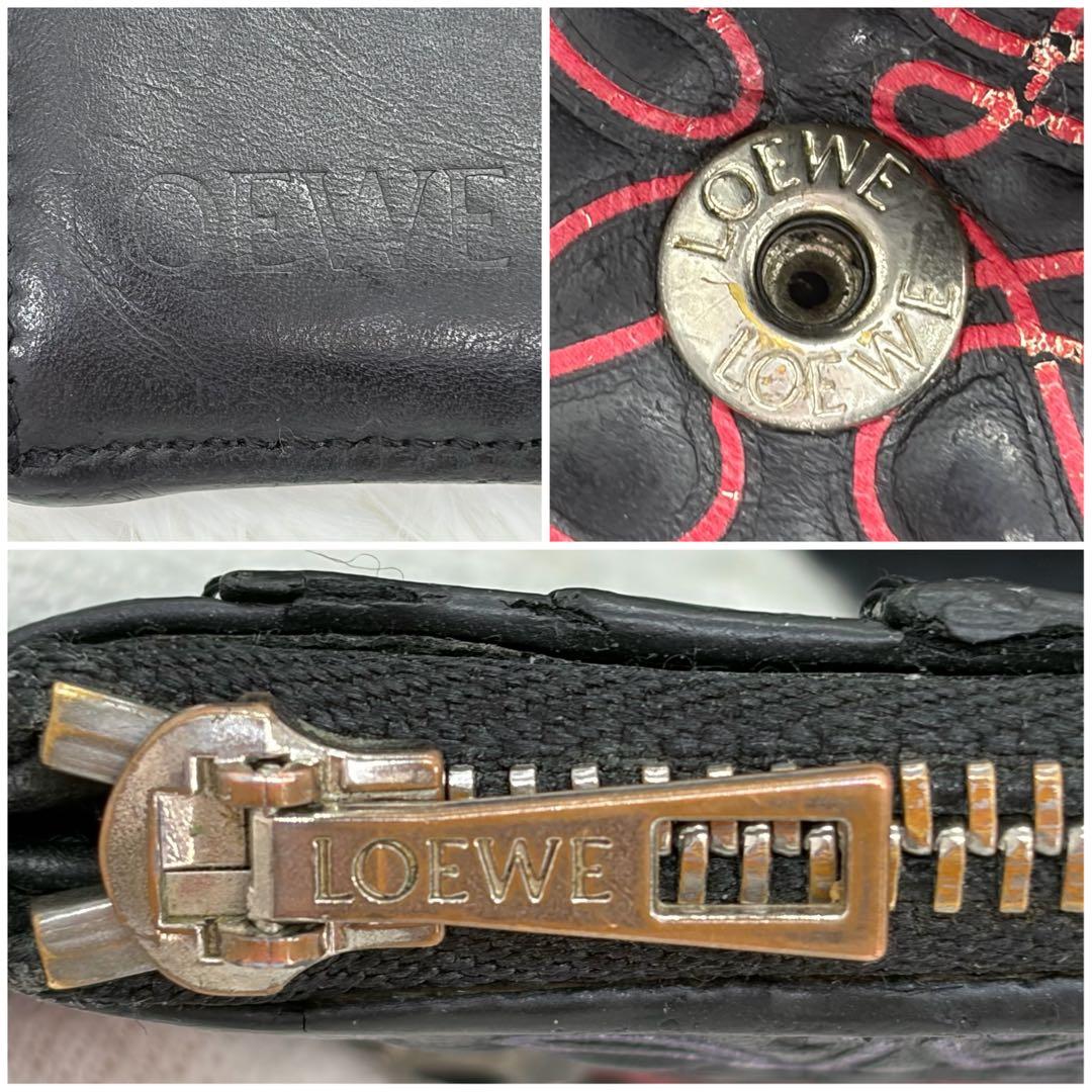 美品✨️ロエベ 三つ折り財布 リピートアナグラム レザー 黒 マルチカラー