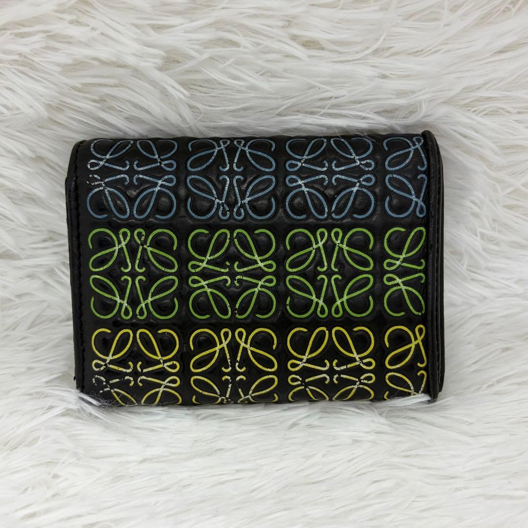 美品✨️ロエベ 三つ折り財布 リピートアナグラム レザー 黒 マルチカラー