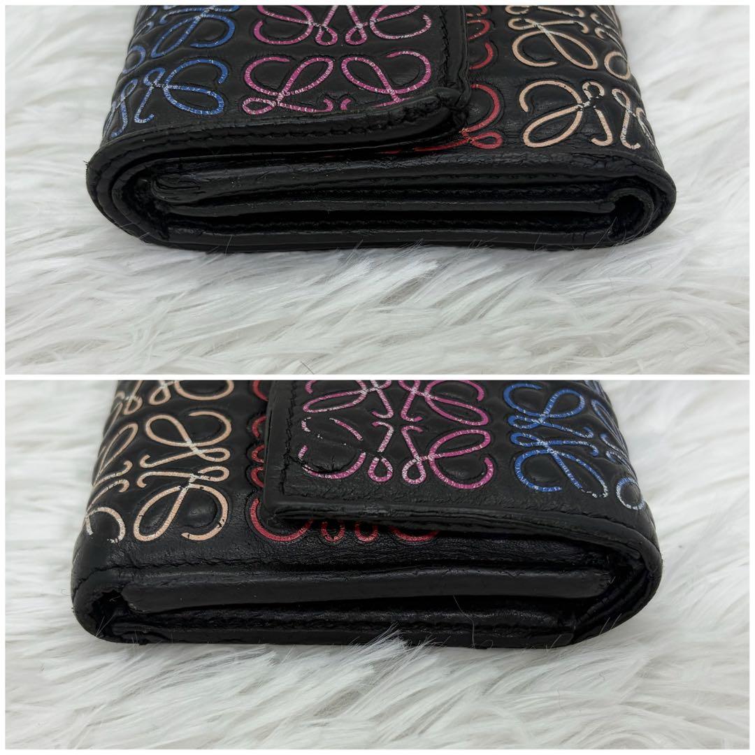 美品✨️ロエベ 三つ折り財布 リピートアナグラム レザー 黒 マルチカラー